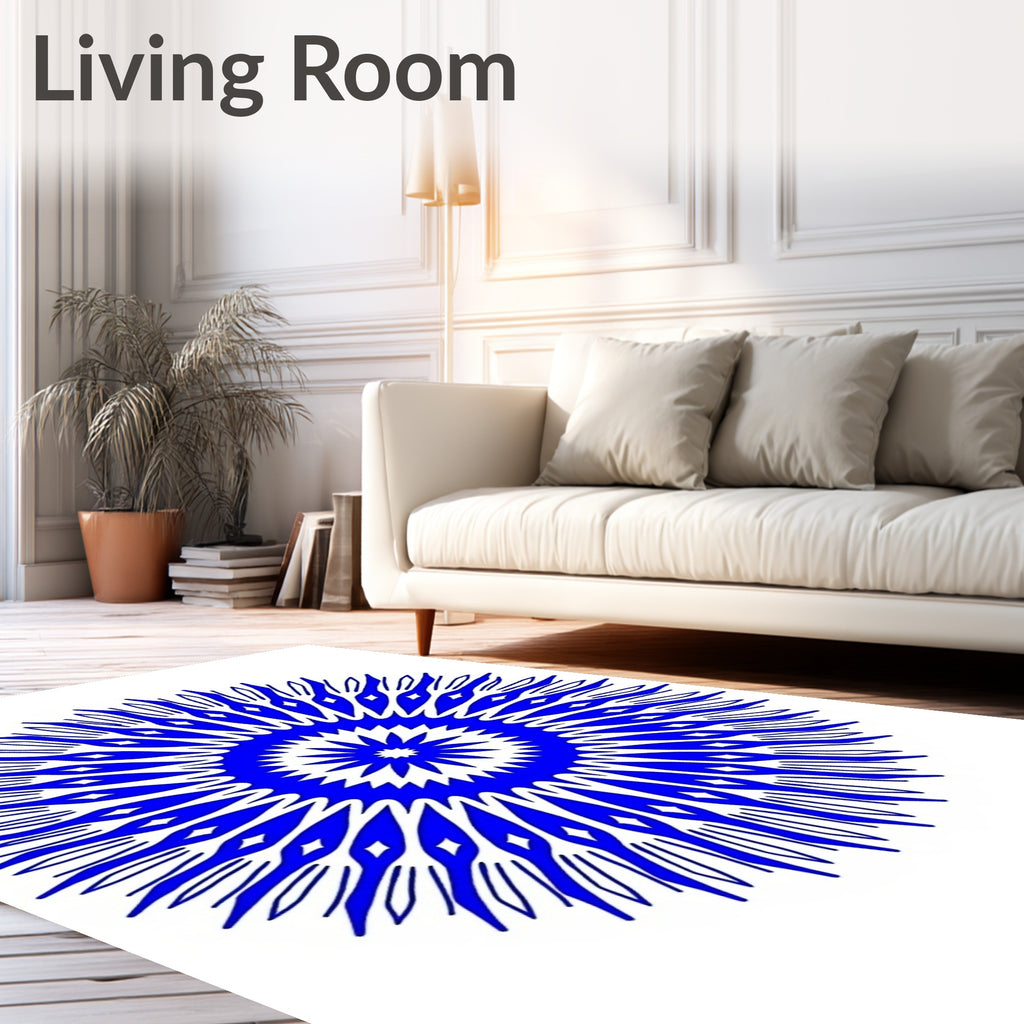 Vibrant Blue Sunburst Mandala Rug