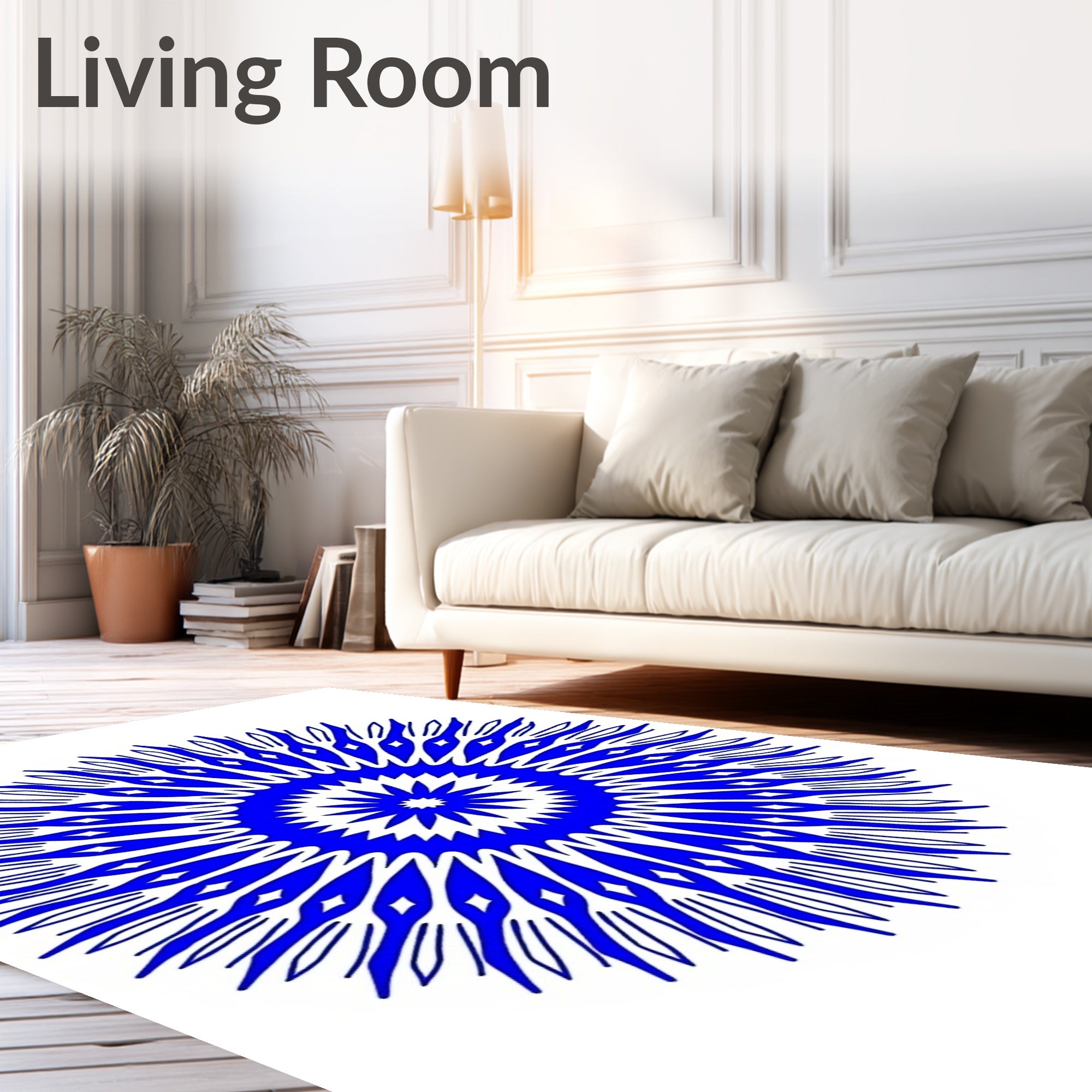 Vibrant Blue Sunburst Mandala Rug