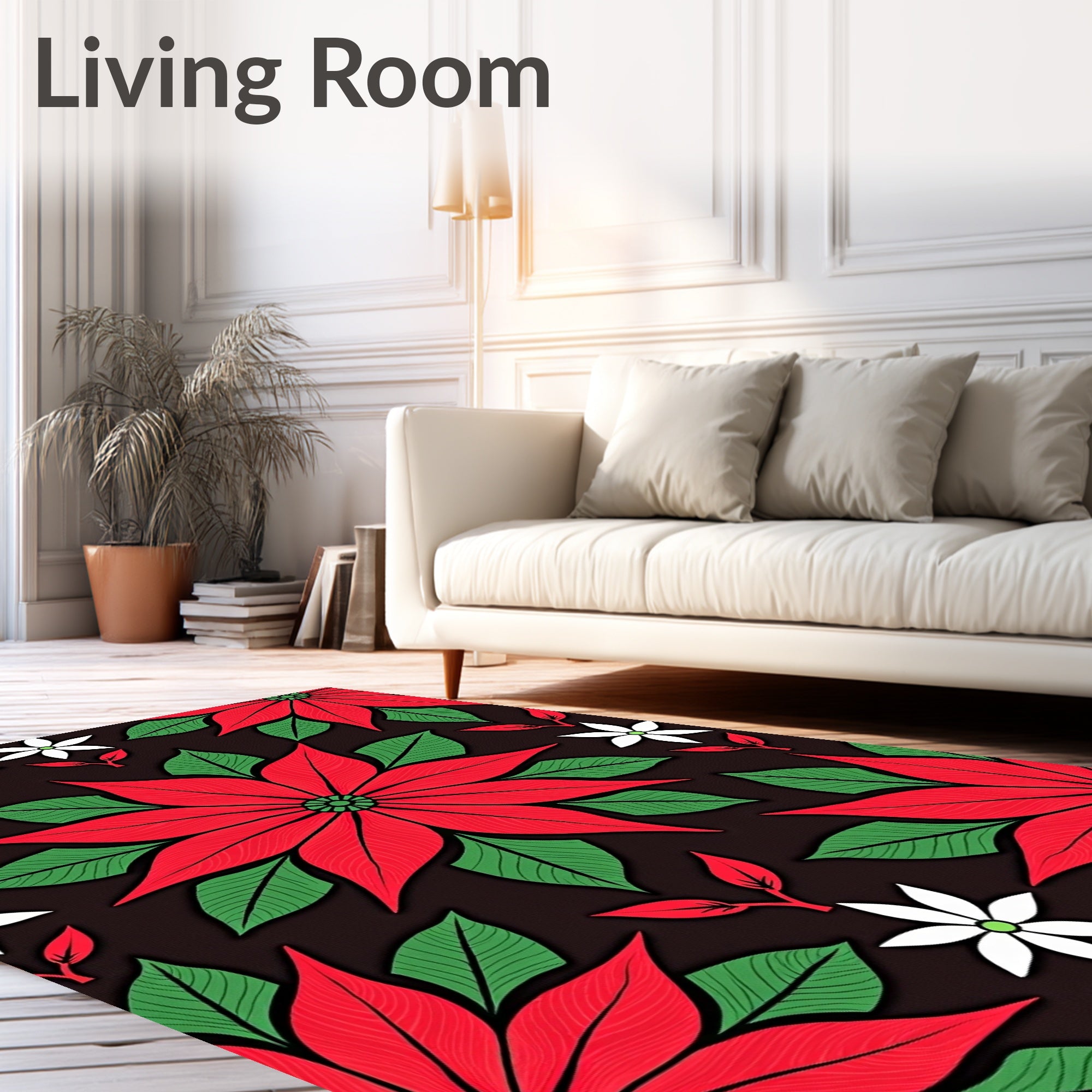 Red Green Floral Petal Garden Rug