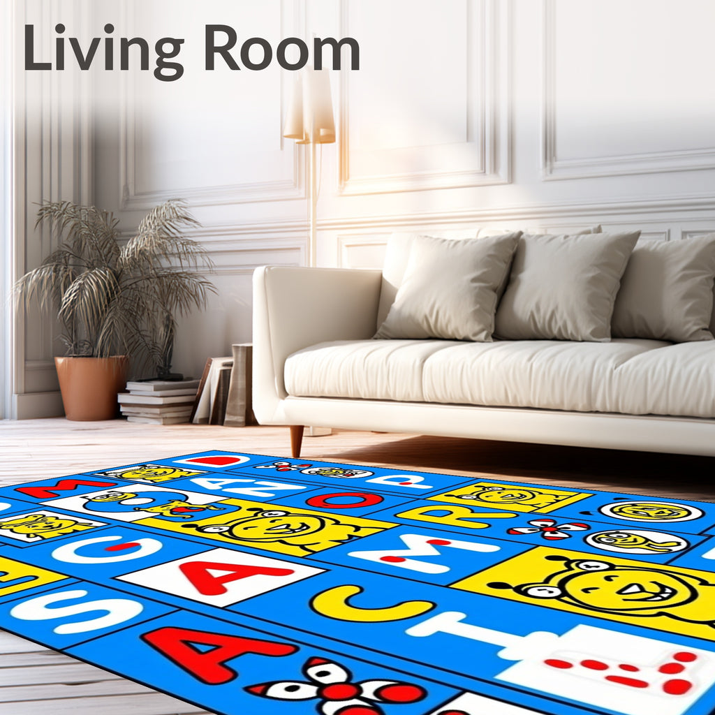 Playful Alphabet Characters Blueyellow Rug