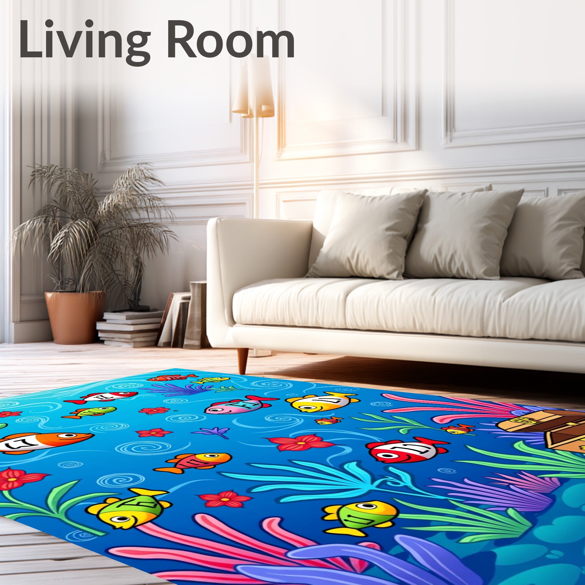 Colorful Aquatic Fish Treasure Chest Rug