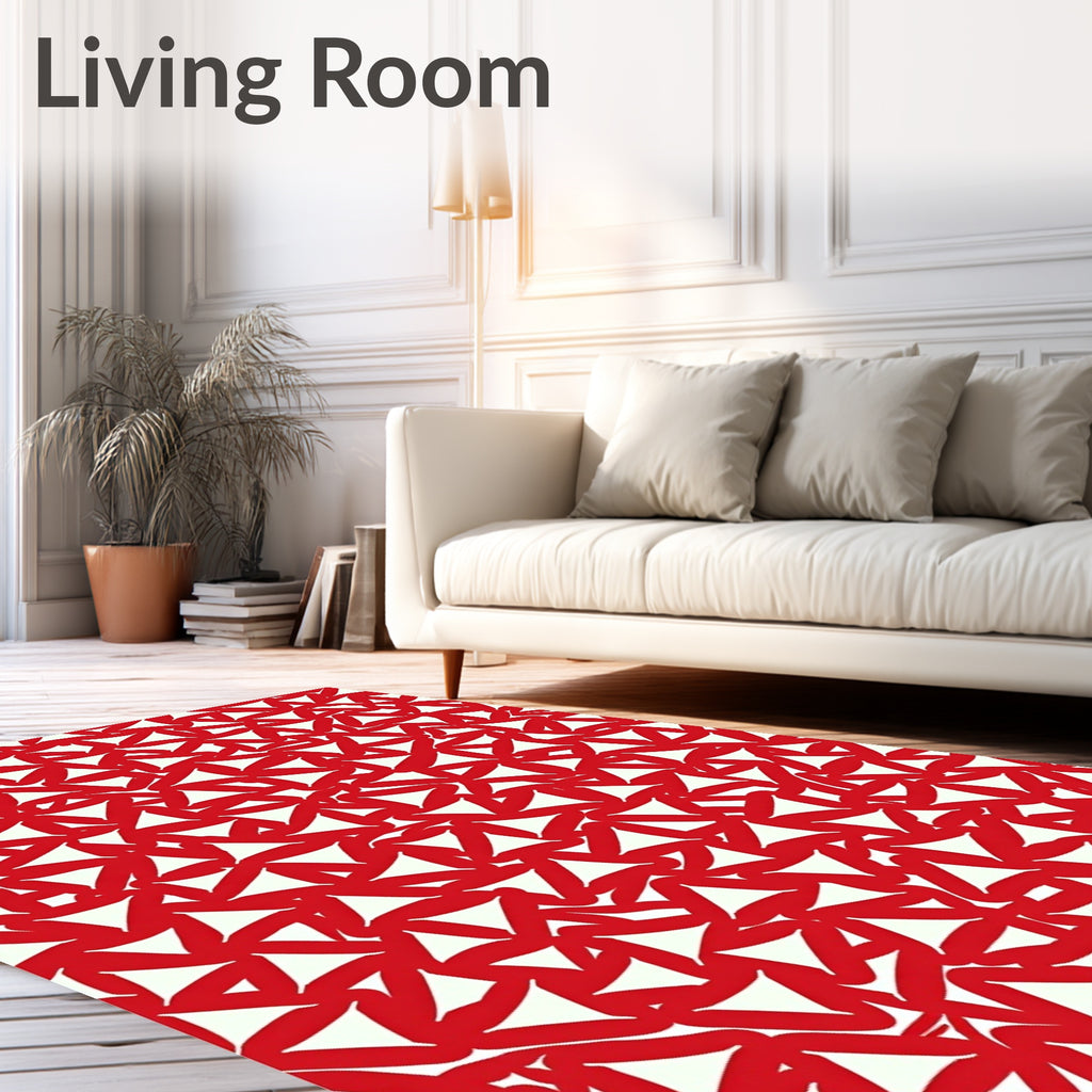 Red White Interlocking Triangle Collage Rug