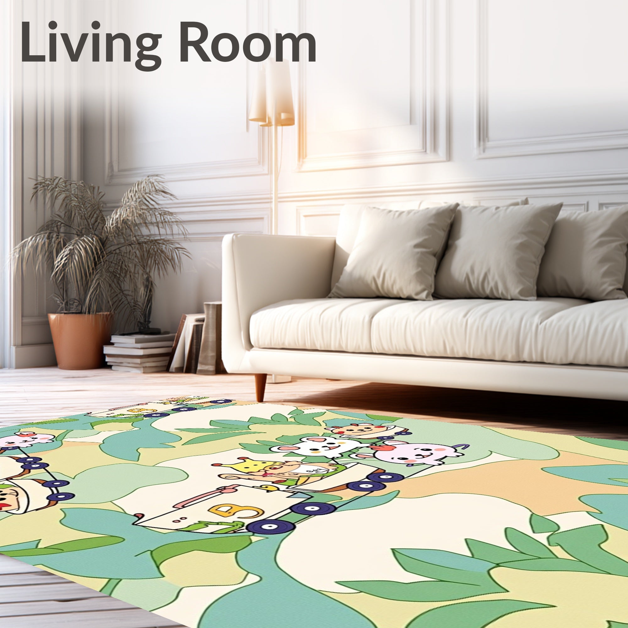 Cute animal train on camouflage background Rug