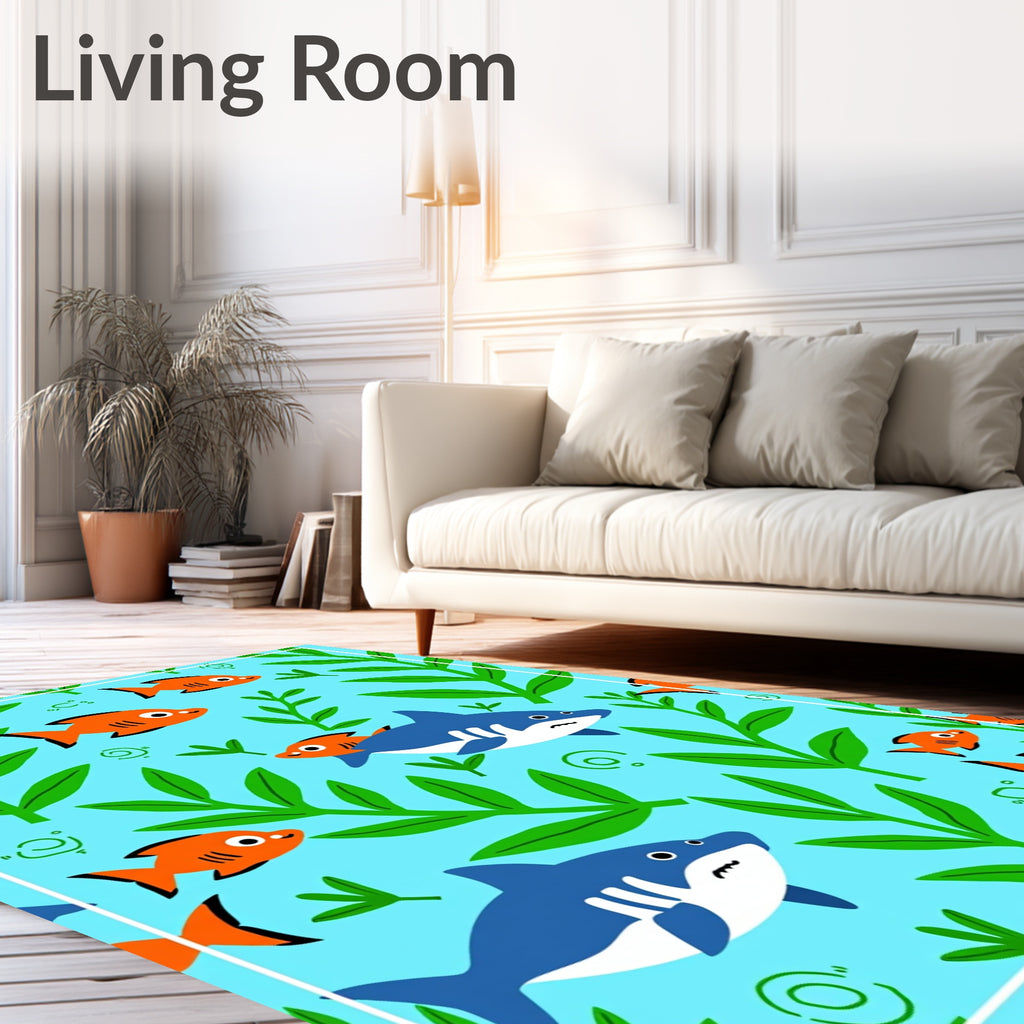 Blue Shark and Orange Fish Ocean Garden Rug