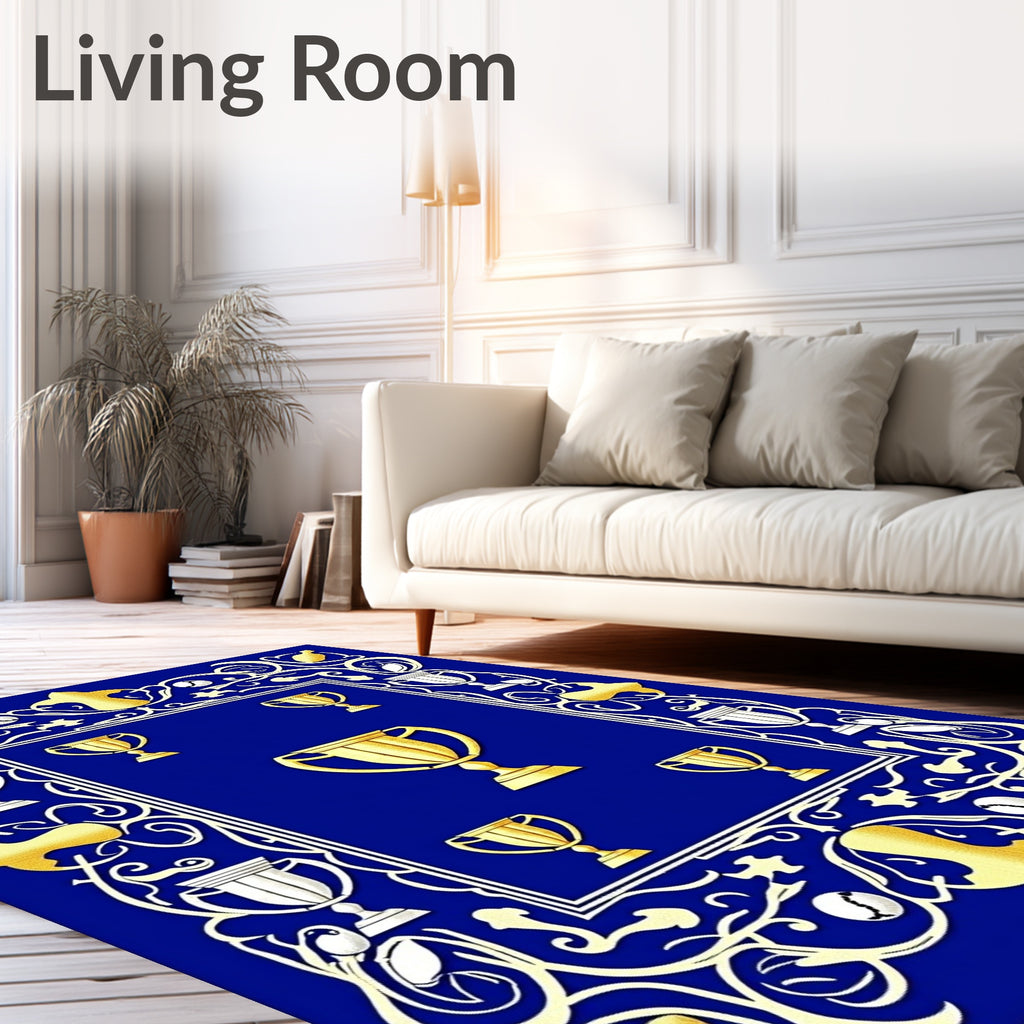 Gold Trophy Blue Decorative Frame Rug