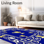 Gold Trophy Blue Decorative Frame Rug