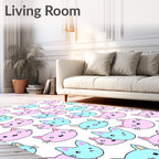 Pink And Teal Kawaii Cat Faces Rug