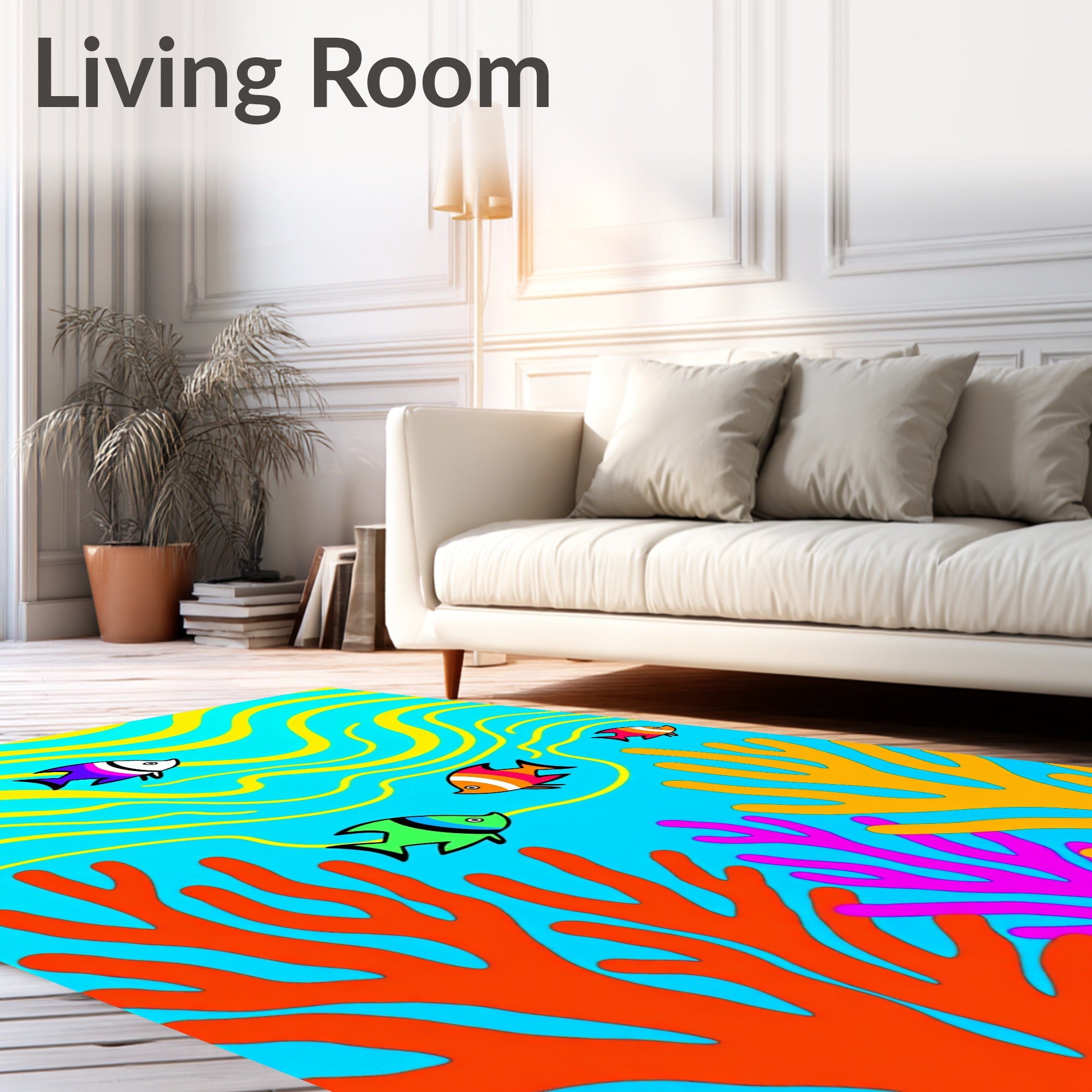 Coral Reef Fish With Yellow Waves Rug