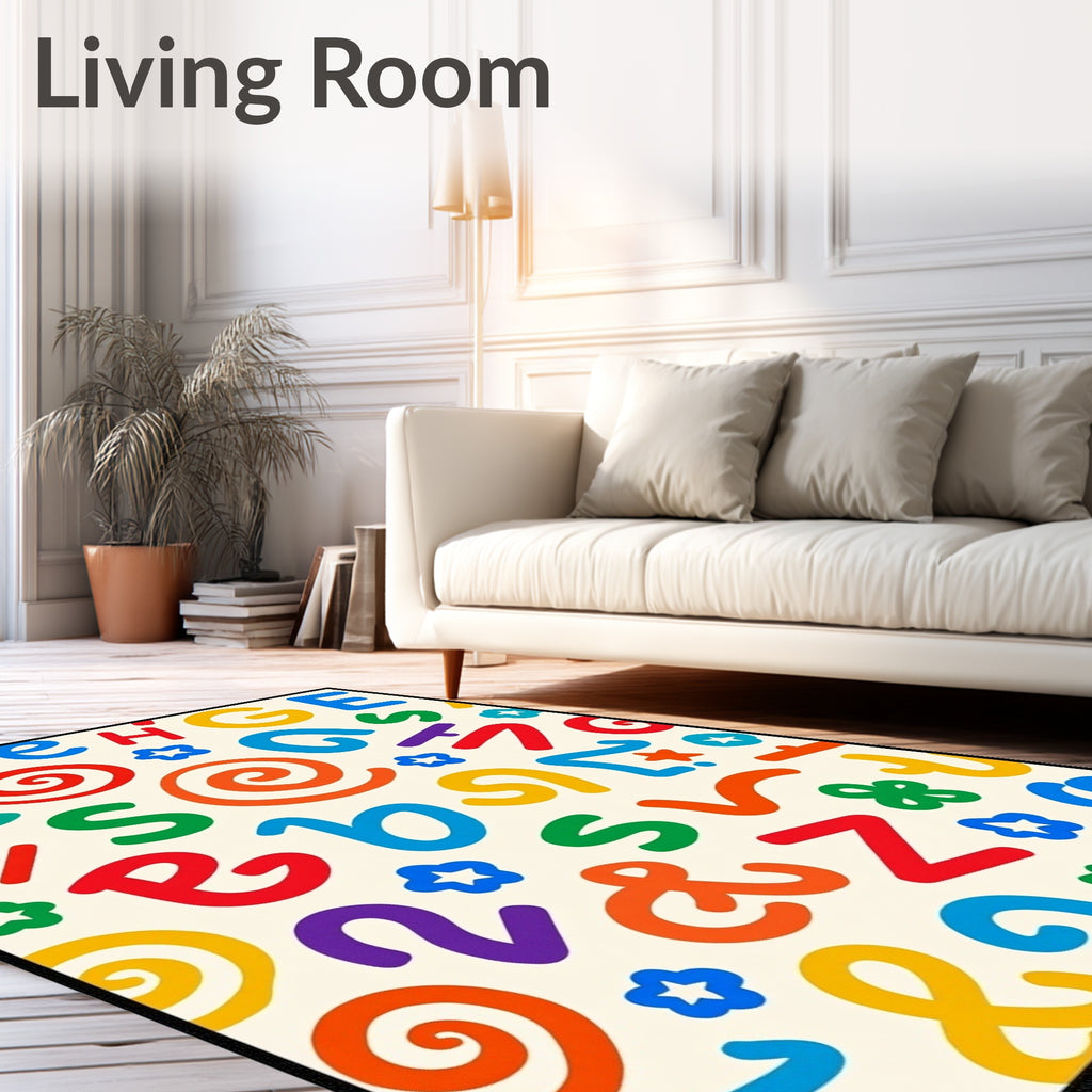 Playful Alphabet Swirls and Stars Rug