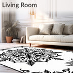 Black White Ornate Medallion Mandala Rug