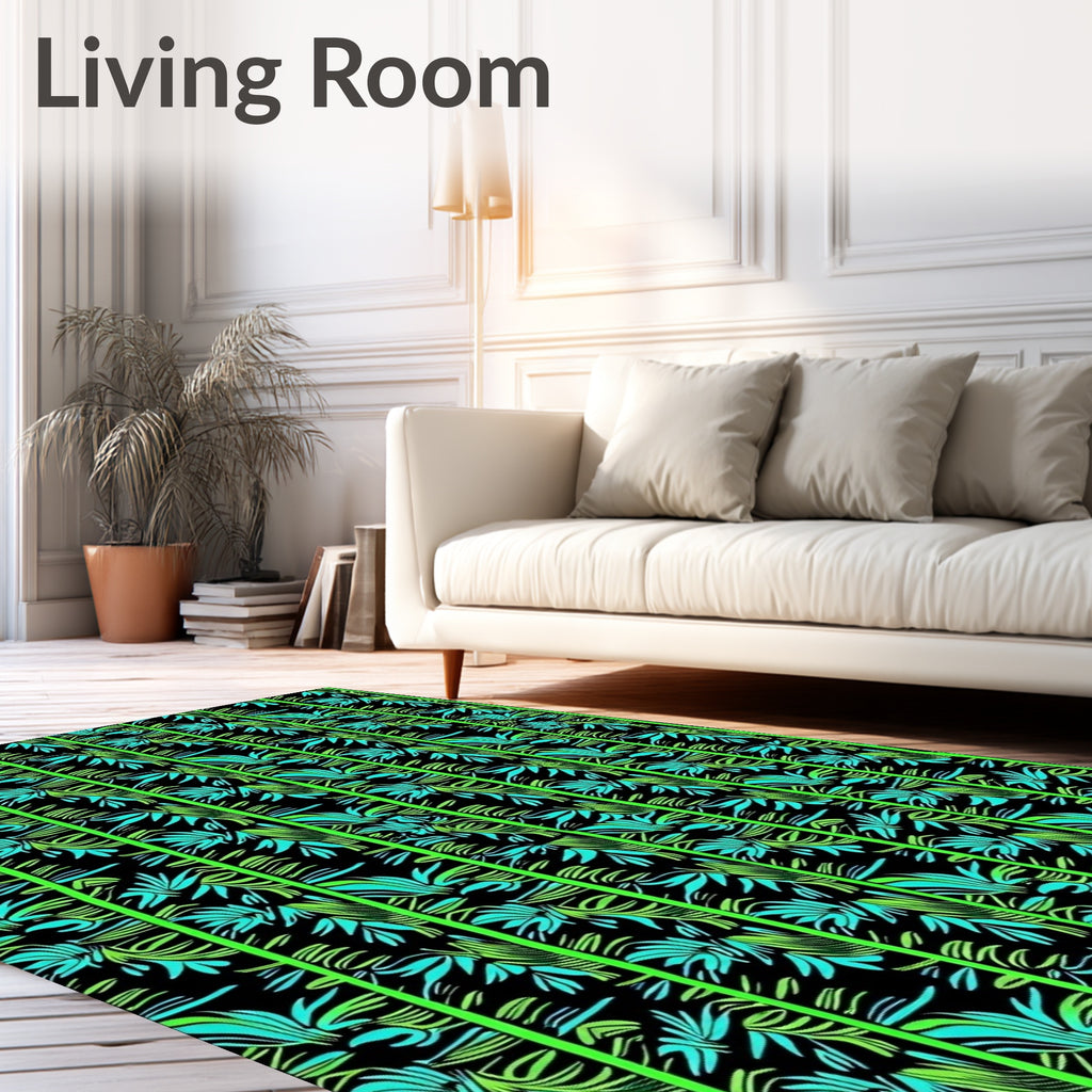 Vibrant Emerald Teal Leafy Stripes Rug