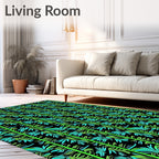 Vibrant Emerald Teal Leafy Stripes Rug