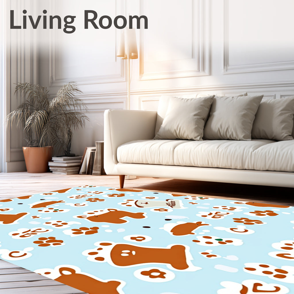 Playful Brown Cartoon Dog Paw Print Rug