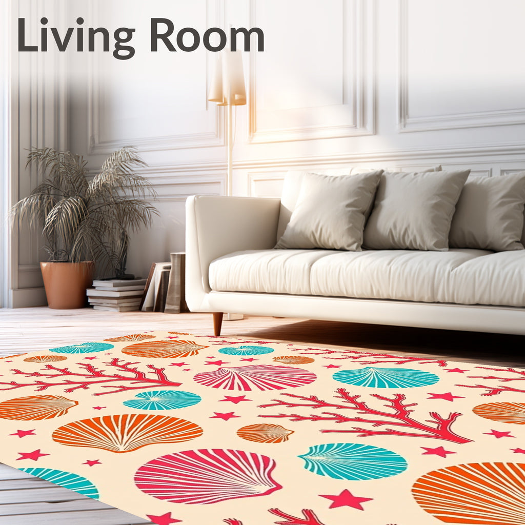 Coastal Coral Shell Star Medallion Rug