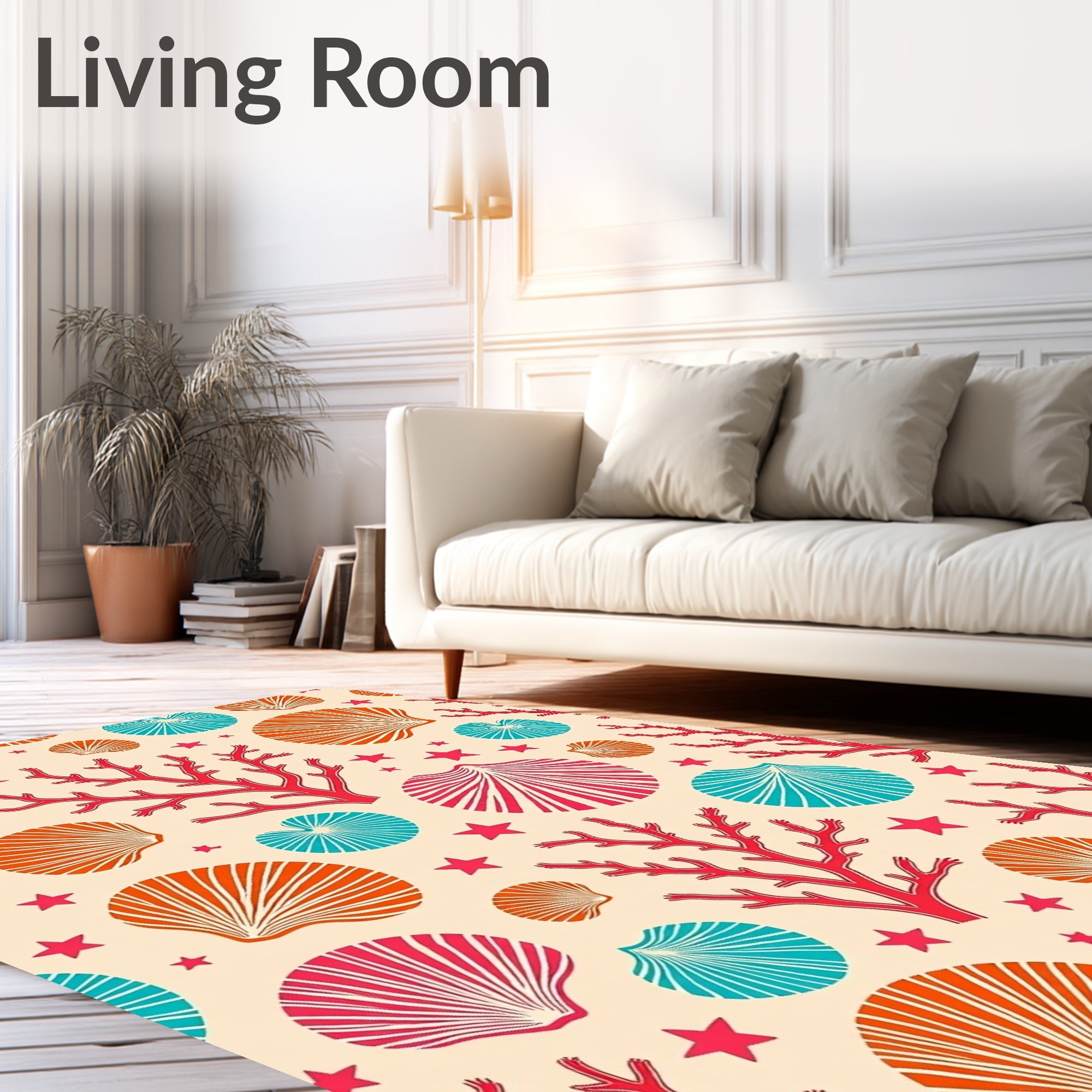 Coastal Coral Shell Star Medallion Rug