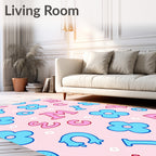 Pink Blue Alphabet Floral Playful Rug
