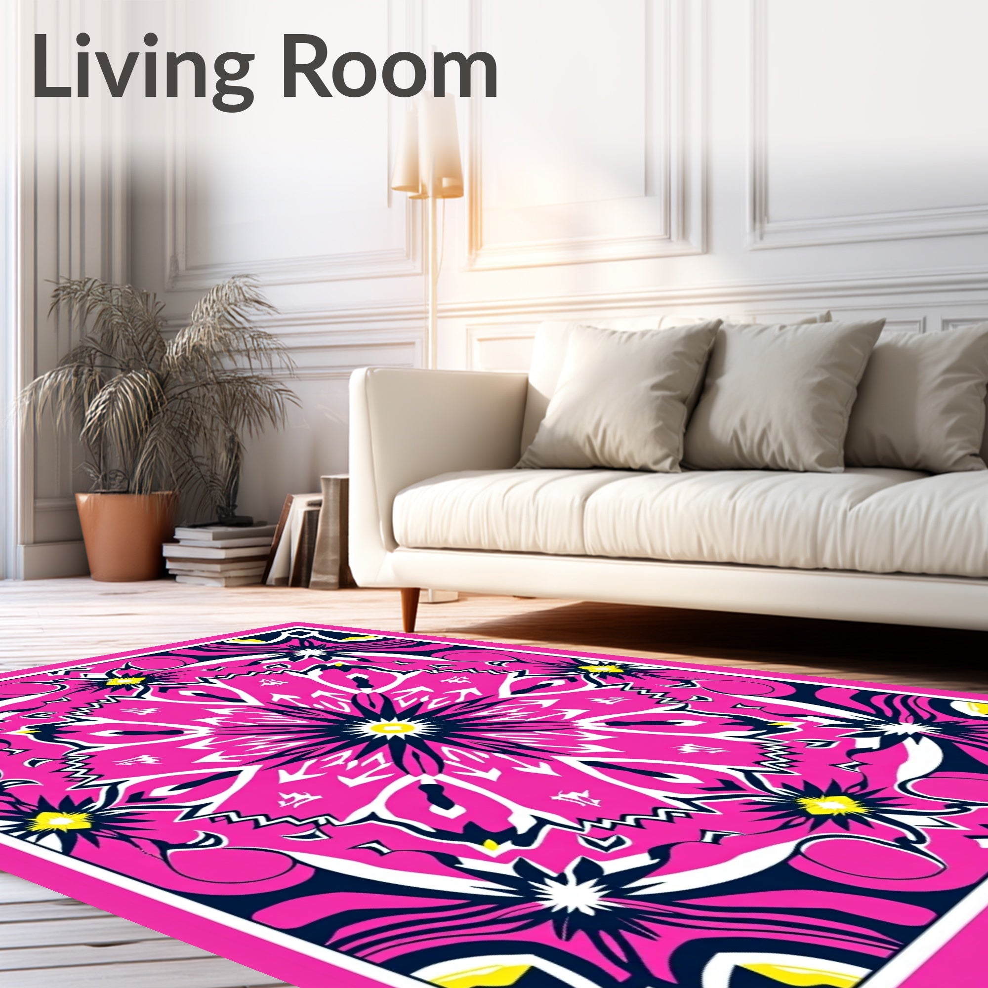 Vibrant Pink Sunburst Floral Rug