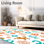 Whimsical Orange Blue Animals Letters Rug