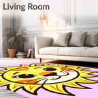 Cute Yellow Lion Face Pink Background Rug