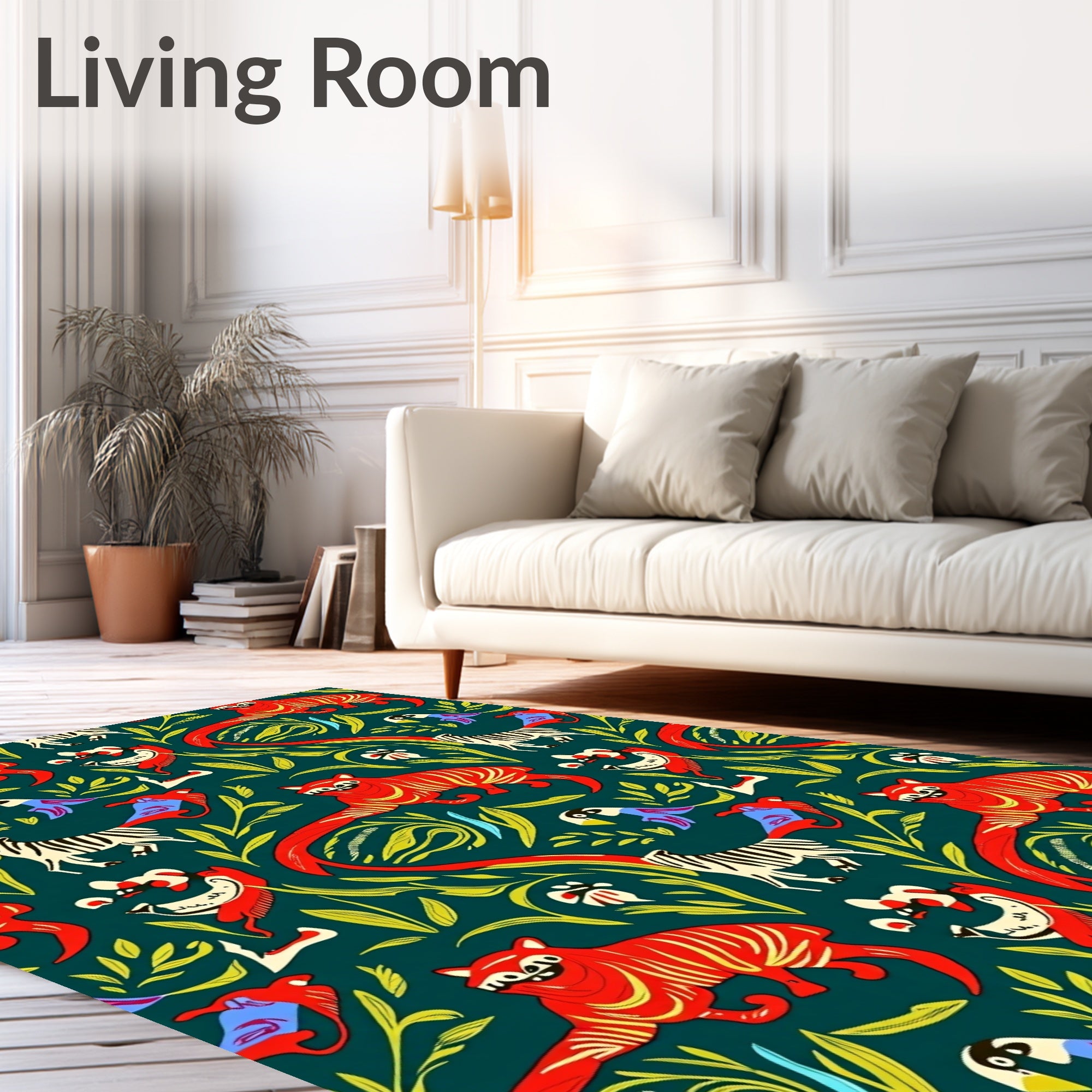 Bold Red Tiger Jungle Wildlife Scene Rug