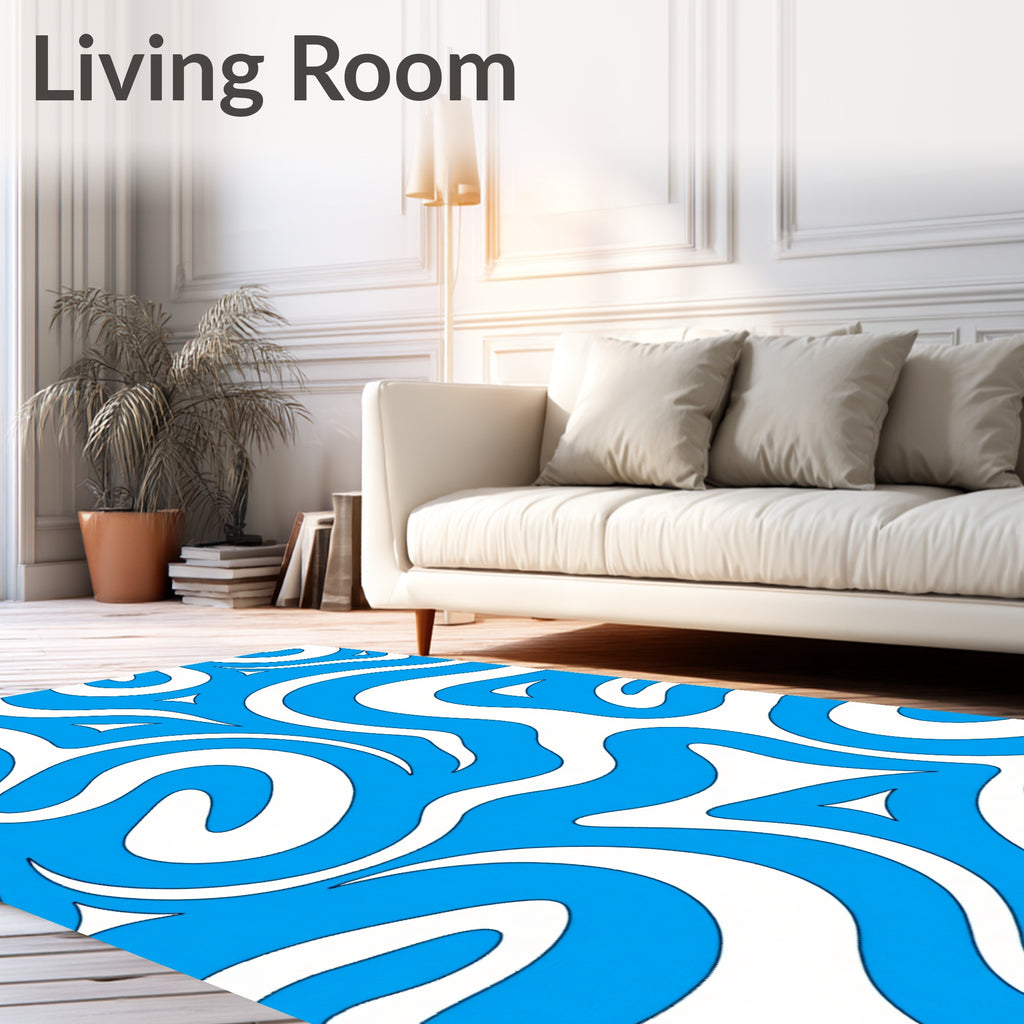 Vibrant Swirl Blue Abstract Rug