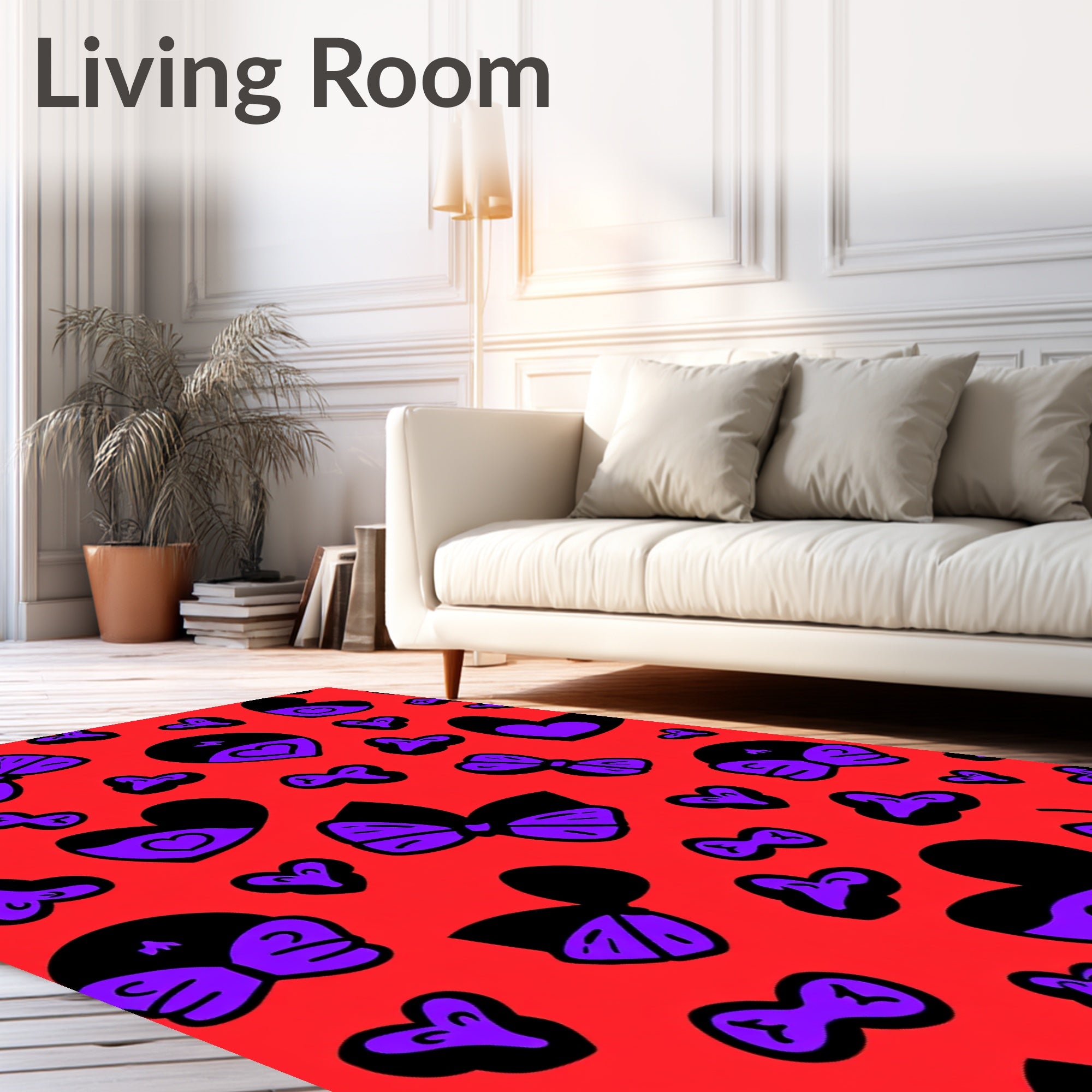 Red Violet Heart Bow Butterfly Collage Rug