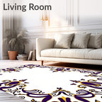 Ornate Gold White Royal Blue Scroll Rug