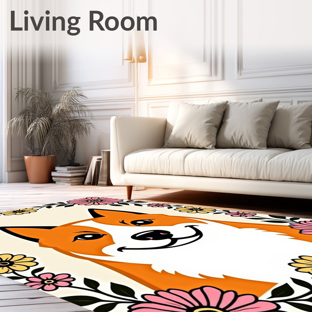 Joyful Corgi Floral Greeting Rug