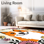 Joyful Corgi Floral Greeting Rug