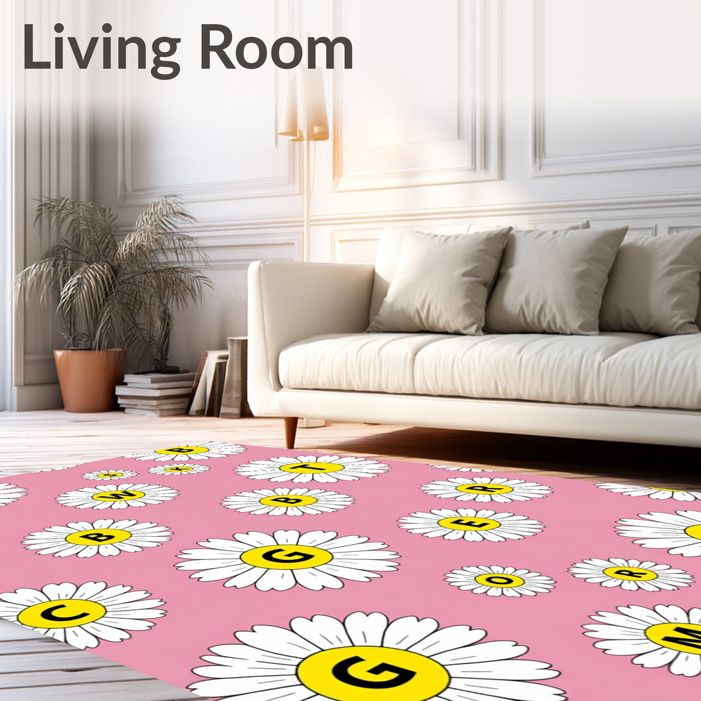 Pink Daisy Alphabet Collage Rug