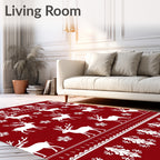 Crimson Reindeer Snowflake Scandinavian Rug