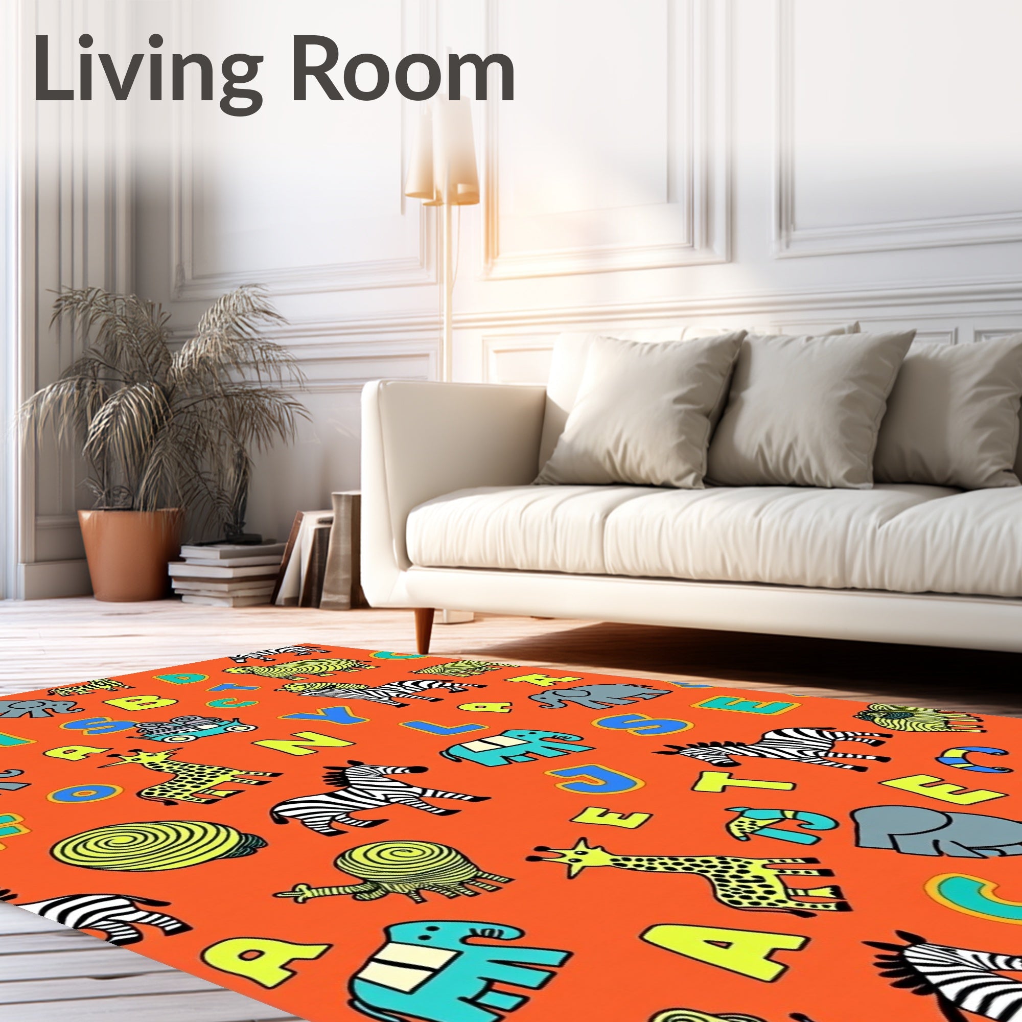 Orange Zoo Alphabet Animals Rug