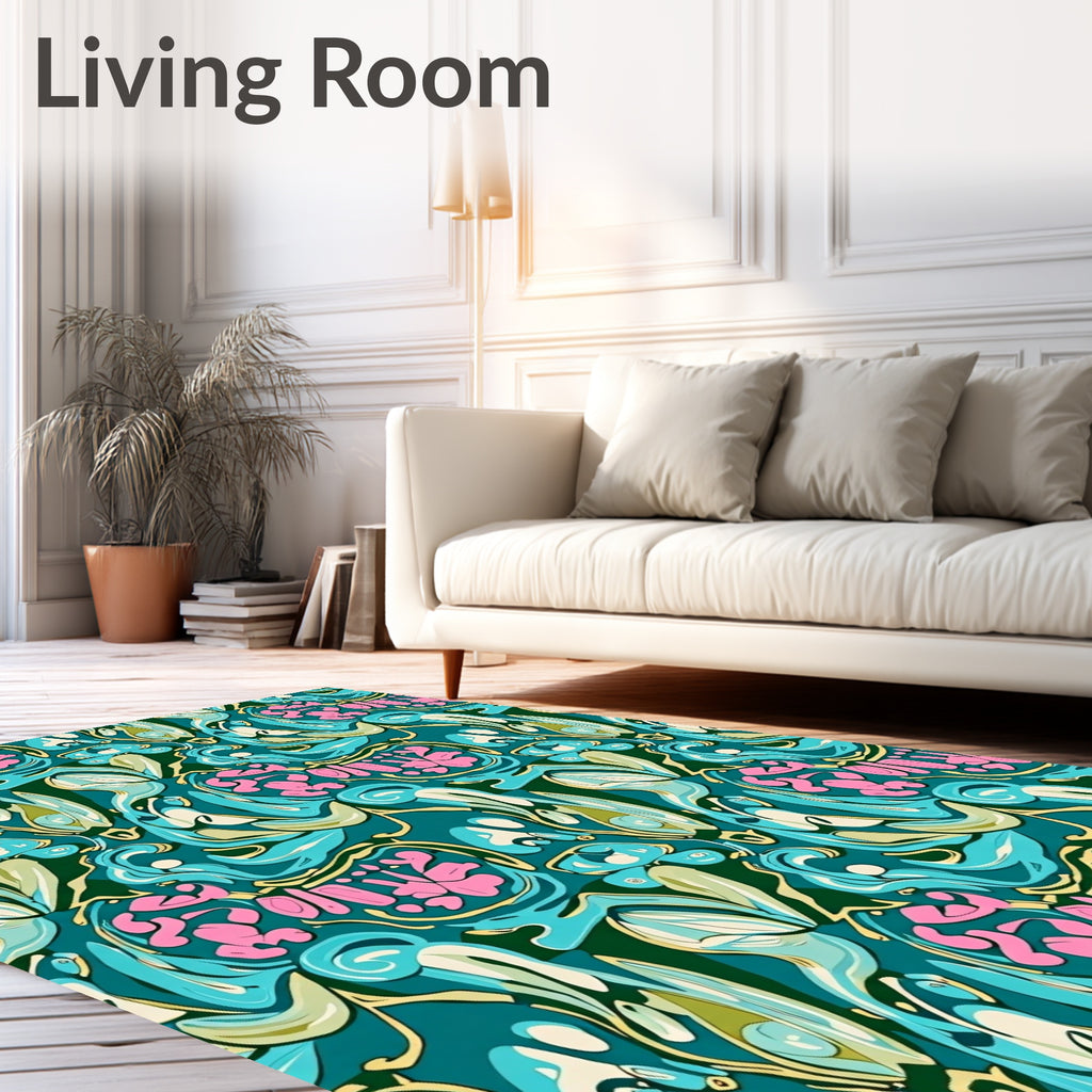 Teal Pink Abstract Organic Swirl Rug
