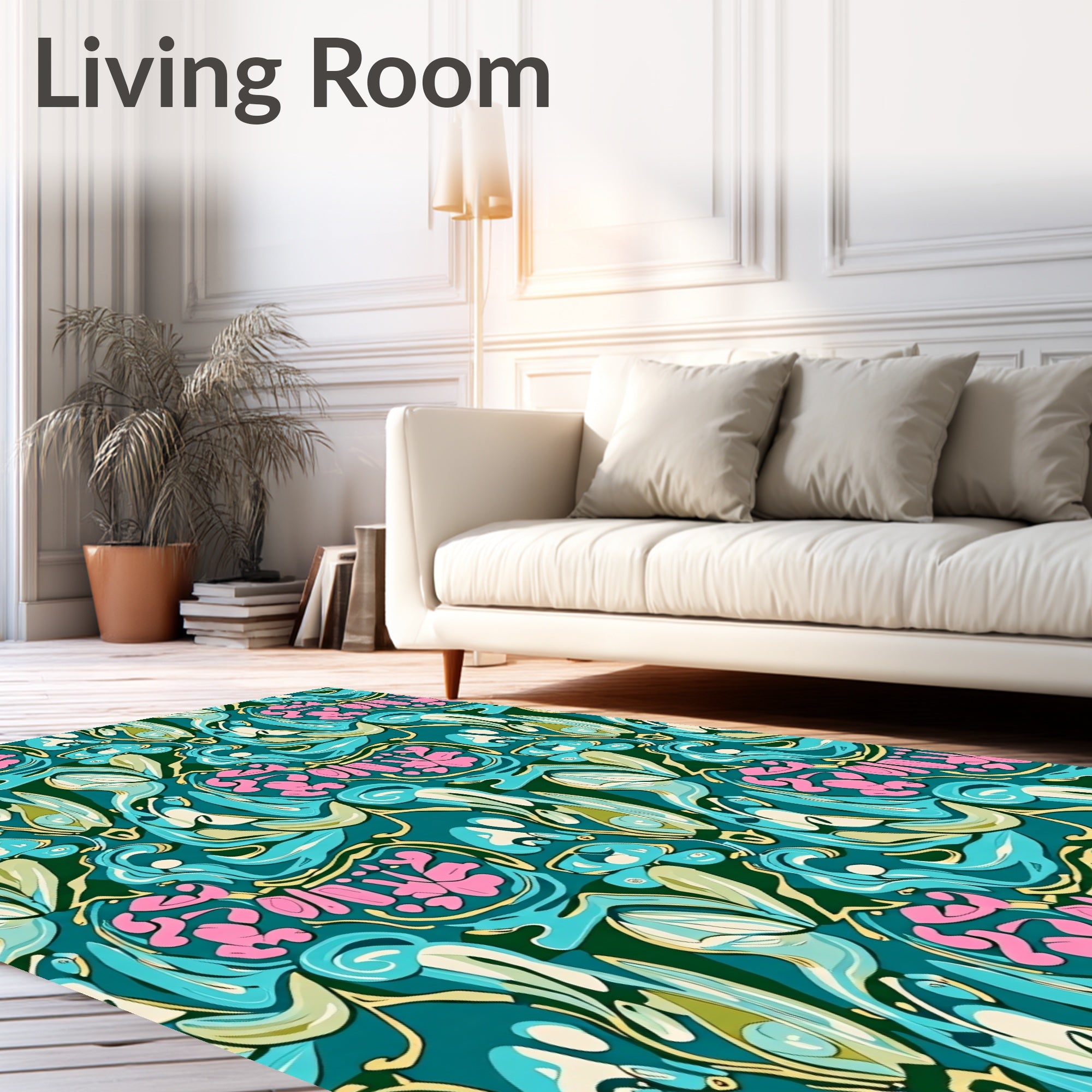 Teal Pink Abstract Organic Swirl Rug
