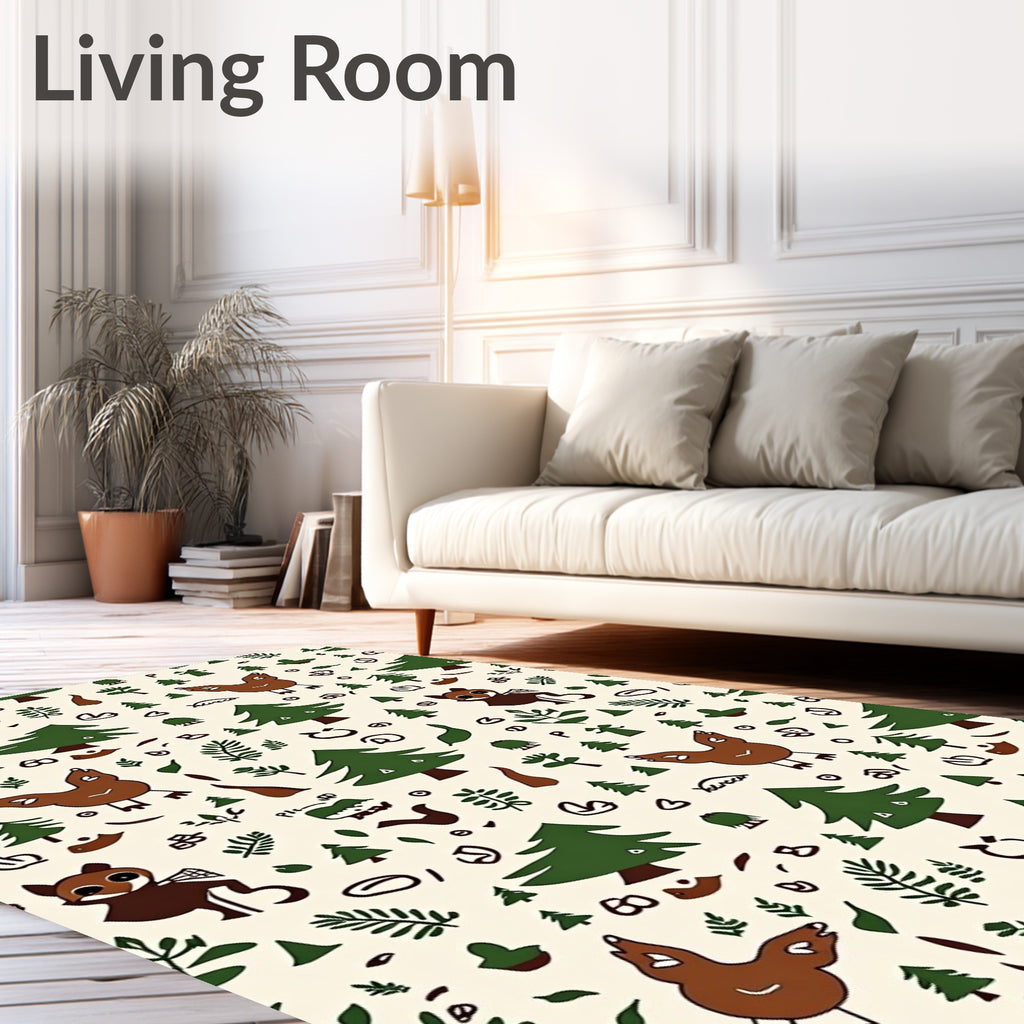 Forest Creatures and Pine Trees Rug