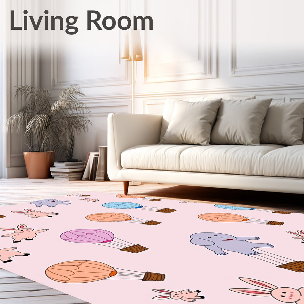 Whimsical Bunny Hot Air Balloon Adventure Rug