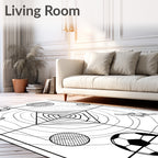 Black White Soccer Field Foosball Accents Rug