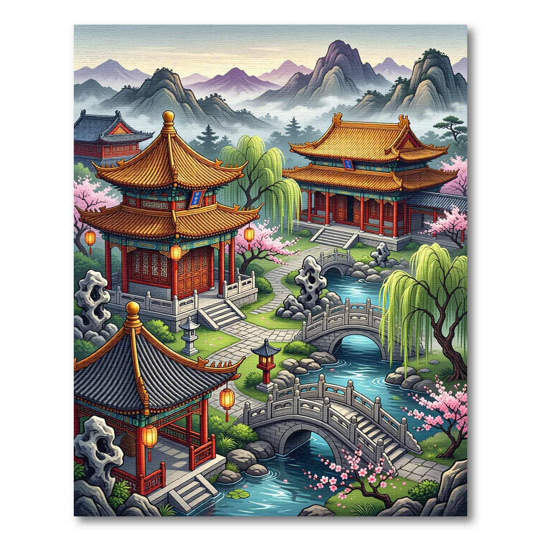 Golden Temple Zen Garden River Landscape Rug