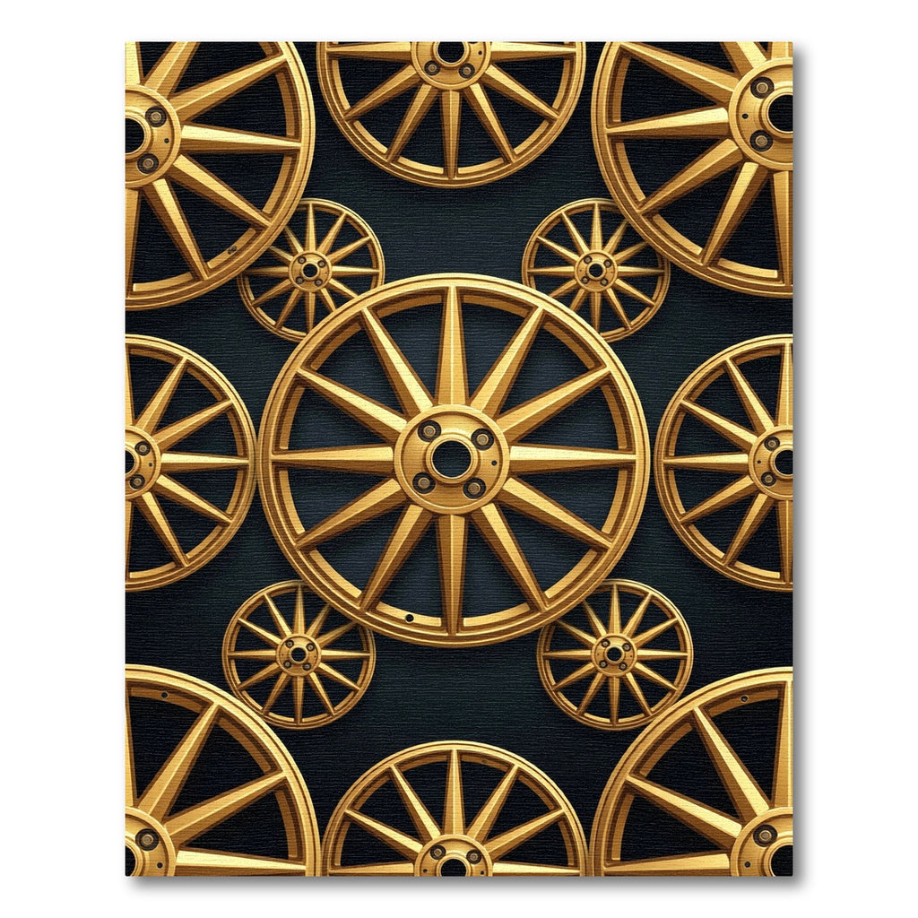 Metallic Golden Industrial Wheel Geometric Rug