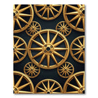 Metallic Golden Industrial Wheel Geometric Rug