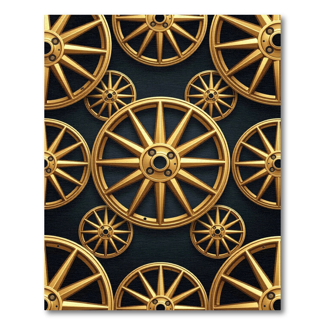 Metallic Golden Industrial Wheel Geometric Rug