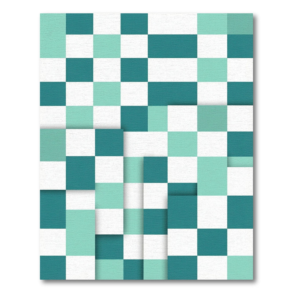 Modern Teal and Mint Grid Block Rug