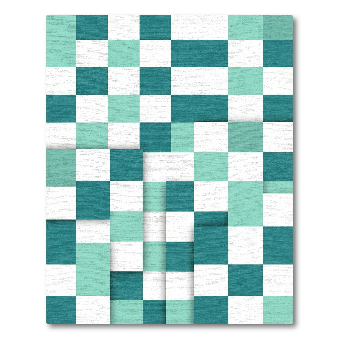 Modern Teal and Mint Grid Block Rug