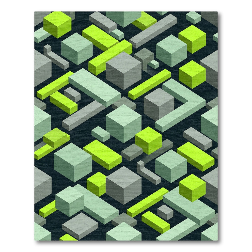 Mint Green Isometric Blocks Pattern Rug