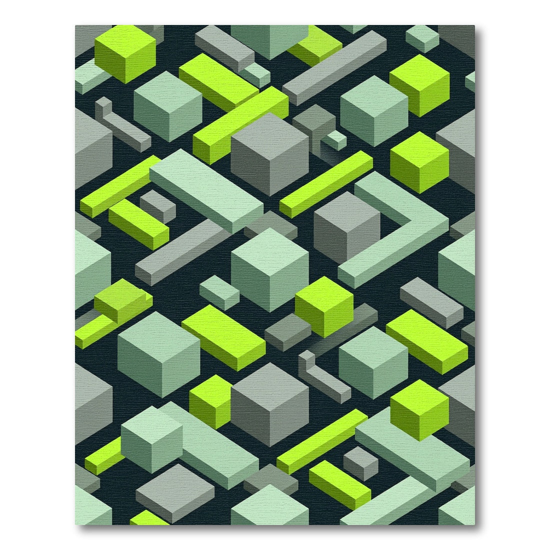 Mint Green Isometric Blocks Pattern Rug