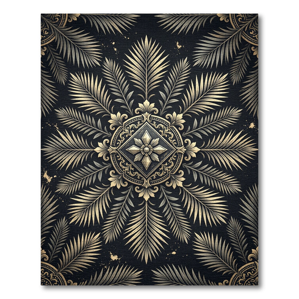 Ornate Golden Fern Mandala Rug