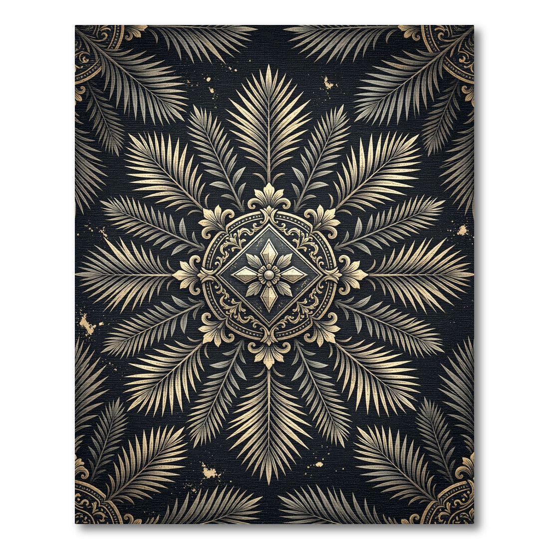 Ornate Golden Fern Mandala Rug