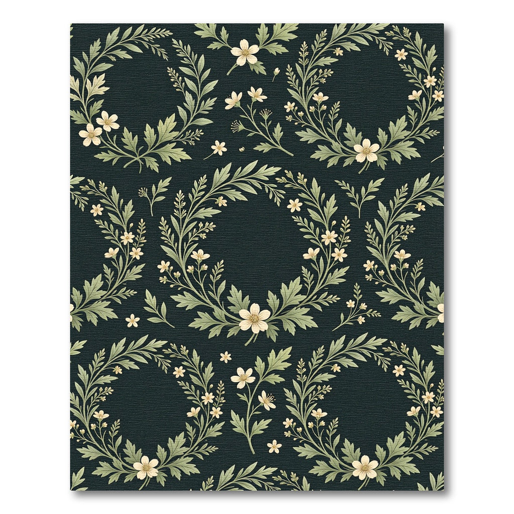 Elegant Cream Floral Wreath Charcoal Rug