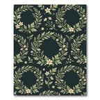 Elegant Cream Floral Wreath Charcoal Rug
