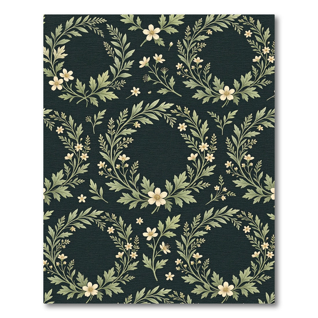 Elegant Cream Floral Wreath Charcoal Rug